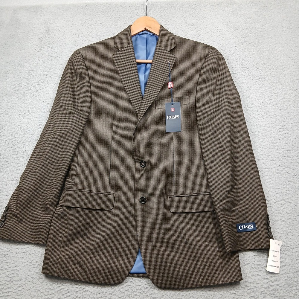 Chaps Blazer Mens 38R Brown Houndstooth Sport Coat 2 Button CEYN16PX0399‎ NWT